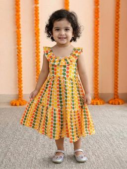BownBee - Girls Yellow Polka Dot Tier Halter Neck Maxi Dress