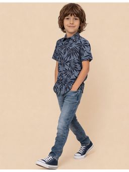 U.S. POLO ASSN. - Boys Blue Tropical Printed Regular Fit Shirt