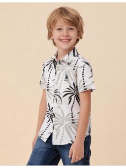 U.S. POLO ASSN. - Boys Grey Tropical Printed Seersucker Shirt