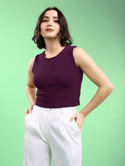 PURVAJA - Women Sleeveless Round Neck Wine Crop Top