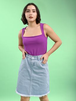 PURVAJA - Women'S Sleeveless Queen Anne Purple Top