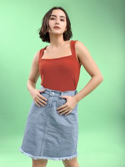 PURVAJA - Women'S Sleeveless Queen Anne Rust Top