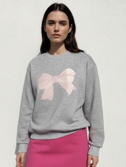 Outzidr - Bold Bow Embroidery Charcoal Sweatshirt