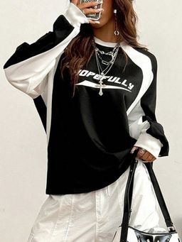 Outzidr - Full Sleeve Color Block Black Sweatshirt