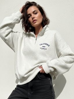 Outzidr - Full Sleeve Half Zip Grey Sweatshirt