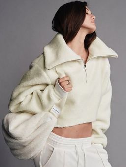 Outzidr - Full Sleeve Big Collar Off White Sweatshirt