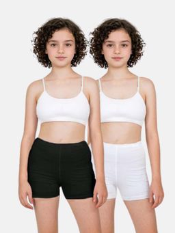 Adira - Girls White and Black Under Dress Shorts (Pack of 2)