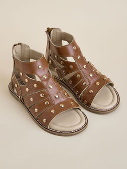 Hopscotch - Open Toe Cut-Out Brown Gladiator Flats