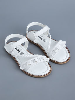 Hopscotch - Ruffle Embellished White Sandals