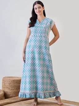 The Kaftan Company - Blue Hatch Stitch Cotton Night Dress