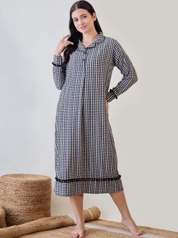 The Kaftan Company - Black and White Gingham Cotton Sleep Nightdress