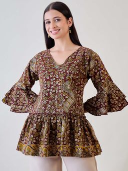 The Kaftan Company - Kalamkari Ethnic Printed Cotton Peplum Top