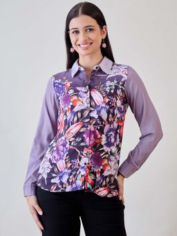 The Kaftan Company - Purple Painted Printed Crepe Button Down Shirt