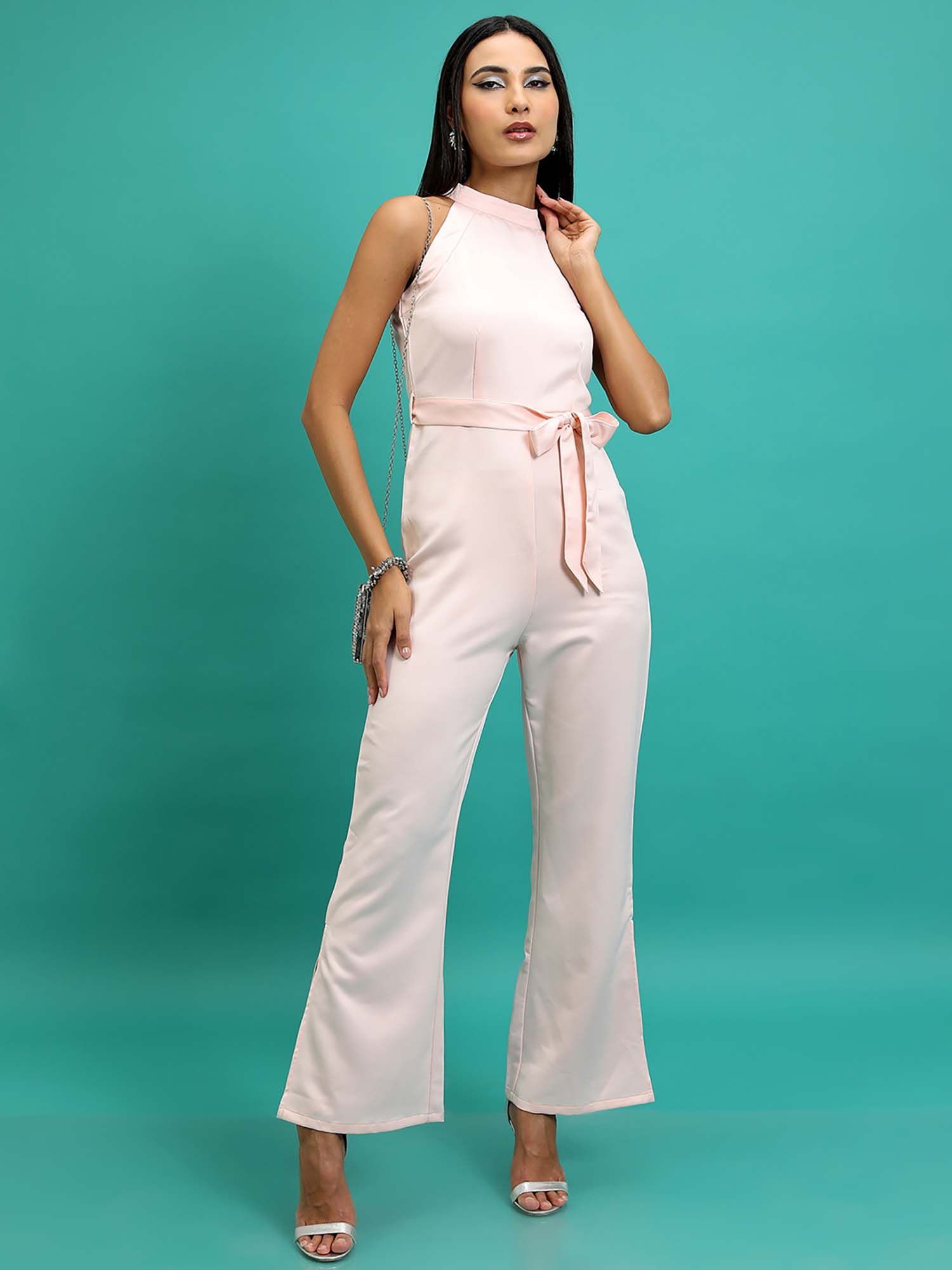 tokyo talkies Women Halter Neck Basic Jumpsuit with Belt (Set of 2)-picture-27