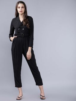 TOKYO TALKIES - Women Black Solid Capri Jumpsuit & Belt (Set of 2)