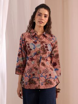 Libas - Peach Floral Printed Panelled Shirt