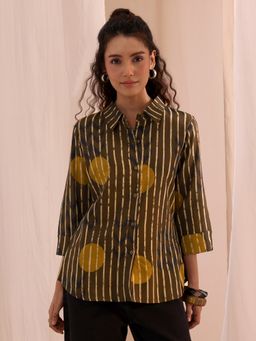 Libas - Brown Striped Printed Panelled Shirt
