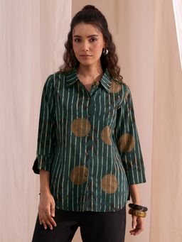 Libas - Green Striped Printed Panelled Shirt
