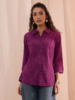 Libas - Purple Self Design Panelled Shirt
