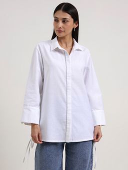 Pink Fort - Linen Blend Solid Shirt - White