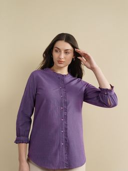 Pink Fort - Linen Blend Solid Regular Shirt - Purple