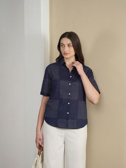 Pink Fort - Cotton Printed Shirt- Navy Blue