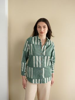 Pink Fort - Cotton Dabu Printed Regular Shirt - Green