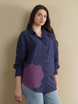 Pink Fort - Linen Blend Solid Regular Shirt - Navy Blue