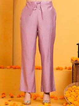 ARAMYA - Dusty Pink Chanderi Solid Pant For Women