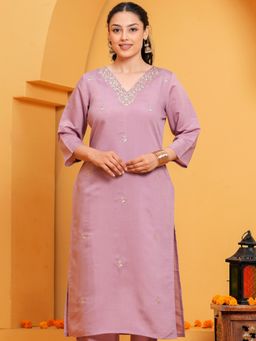 ARAMYA - Chanderi Straight Embroidered Kurta For Women