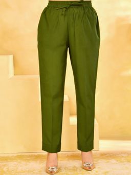 ARAMYA - Green Chanderi Solid Pant For Women