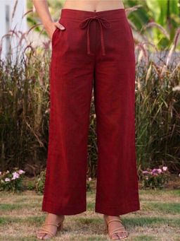 ARAMYA - Maroon Soft Cotton Solid Pant For Women