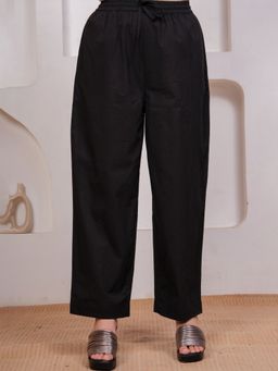 ARAMYA - Black Soft Cotton Solid Pant For Women