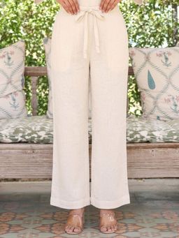 ARAMYA - Off White Linen Cotton Solid Pant For Women