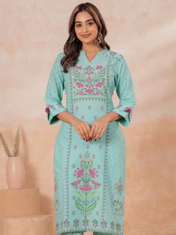 ARAMYA - Soft Cotton Straight Floral Print Kurta For Women