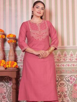 ARAMYA - Blended Silk Straight Embroidered Kurta For Women