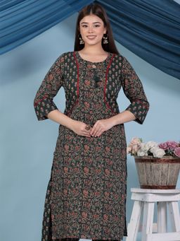 ARAMYA - Kantha Cotton Straight Floral Print Kurta For Women