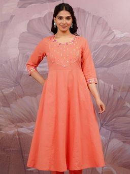 ARAMYA - Cotton Dobby Anarkali Embroidered Kurta For Women