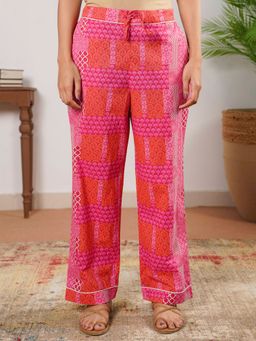 ARAMYA - Pink Soft Cotton Printed Pant For Women