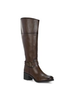 Delize - Brown Women Vegan Leather Mid Heel Knee Buckle Boots