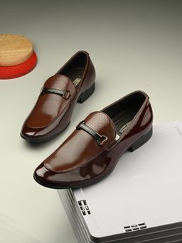 EGOSS - Luxe Patent Leather Formal Penny Brown Loafers for Men