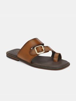 EGOSS - Sevilla Genuine Leather Buckled Formal Tan Sandals for Men