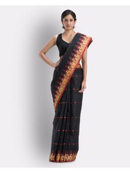 Angoshobha - Handloom Pure Cotton Tant Saree In Black