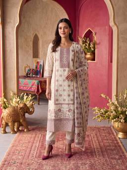 Rangita - Women Off White Embroidered Viscose Kurta and Pant with Dupatta