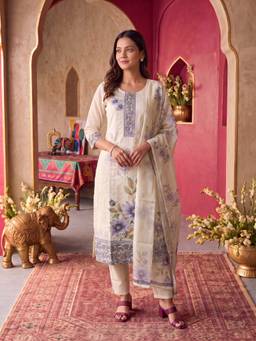 Rangita - Women Off White Embroidered Viscose Kurta and Pant with Dupatta
