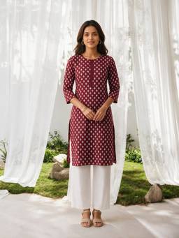 Rangita - Women Maroon Printed Rayon Kurta
