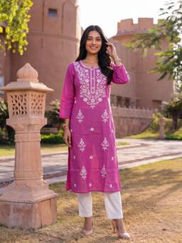 Rangita - Women Pink Embroidered Cotton Kurta