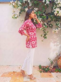 Rangita - Women Maroon Printed Rayon Shirt with Pant