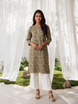 Rangita - Women Green Floral Cotton Kurta
