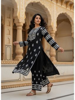 Khaka-The Chikankari Heritage - Women Black Embroidered Modal Co-Ord Set